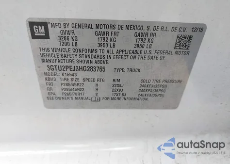 2017 GMC Sierra 1500 Denali z USA, uszkodzony, nr VIN 3GTU2PEJ3HG283765